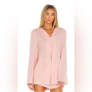 Lacademie pajama button down stripped pink blouse top